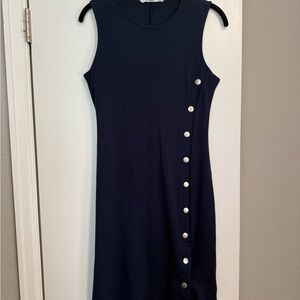 Chic Navy Sleeveless Dress with Button Accents